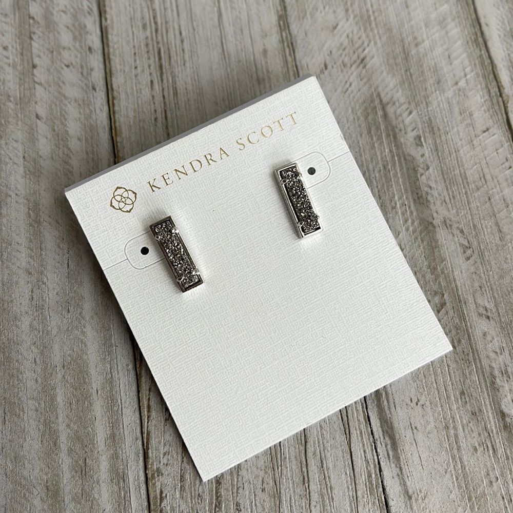 Kendra Scott Lady Stud Earrings Silver Druzy NEW